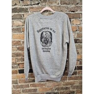 Vtg Tultex RN 14179 Gray‎ Raglan Sweatshirt Sleeve Piping Creslan Acrylic Dog XL